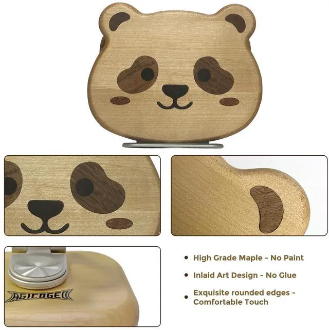 Alt view image 4 of 5 - Agicogeo Solid Wood iPad Pro 12.9 Stand Tablet - 360° Rotating Tablet Holder with Handcrafted Wood-Inlaid Art Design, Heavy Duty Adjustable Base for Office, Home & Travel (Panda)