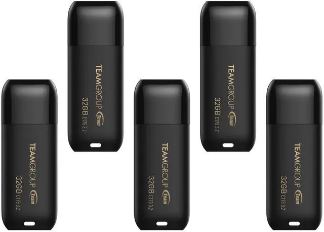 Main image of TEAMGROUP C175 32GB 5 Pack USB 3.2 Gen 1 (USB 3.1/3.0) Flash Thumb Drive, External Data Storage Memory Stick Compatible with Computer/Laptop Matte Black TC175332GB21