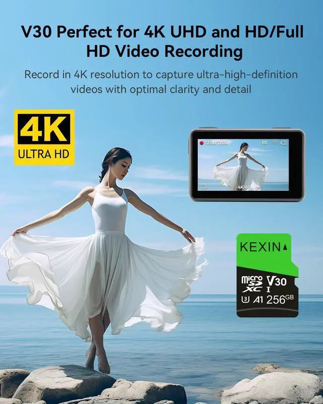 Alt view image 3 of 5 - KEXIN 256GB Micro SD Card with SD Adapter microSDXC Memory Card UHS-I A1 V30 U3 Micro SD Card Full HD High Speed TF Card for Smartphone Tablet Action Camera Dash Cam Drone Game Console