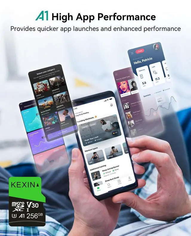 Alt view image 4 of 5 - KEXIN 256GB Micro SD Card with SD Adapter microSDXC Memory Card UHS-I A1 V30 U3 Micro SD Card Full HD High Speed TF Card for Smartphone Tablet Action Camera Dash Cam Drone Game Console