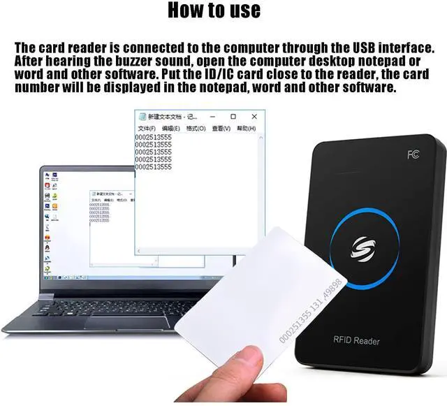 Alt view image 2 of 5 - Riversmerge ID RFID Reader for TK4100/EM4100/EM4200 Card USB Keyboard Emulation LED Board Compatible with Windows/Android/Liunx System + 5pcs Card