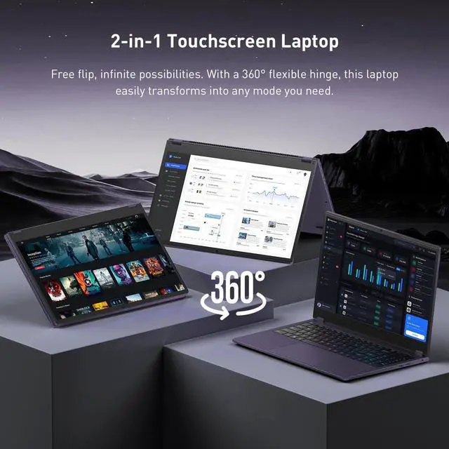 Alt view image 2 of 5 - BWPED 15.6" 2-in-1 Laptop | 16GB RAM 512GB Storage | FHD Touchscreen 360° Flip Ultra Thin NoteBook PC | Core m3 8100Y Processor Portable Business & Student Win 11 Pro Laptop Computer | Wi-Fi 5 | BT5.1