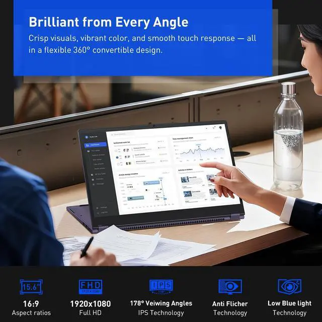 Alt view image 4 of 5 - BWPED 15.6" 2-in-1 Laptop | 16GB RAM 512GB Storage | FHD Touchscreen 360° Flip Ultra Thin NoteBook PC | Core m3 8100Y Processor Portable Business & Student Win 11 Pro Laptop Computer | Wi-Fi 5 | BT5.1