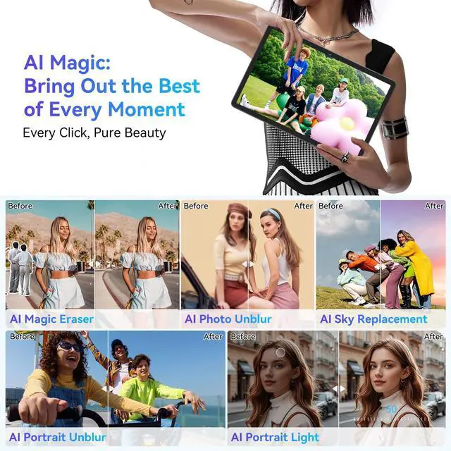 Alt view image 4 of 5 - Tablet Android 15 Tablet-11 Inch FHD Display, 24GB RAM 256GB ROM /2TB TF, T615 Octa-Core AI Tablets, 8000mAh/18W Fast Charge, 5G WiFi & 16MP Camera, TÜV Certified Netflix HD for Streaming/Gaming