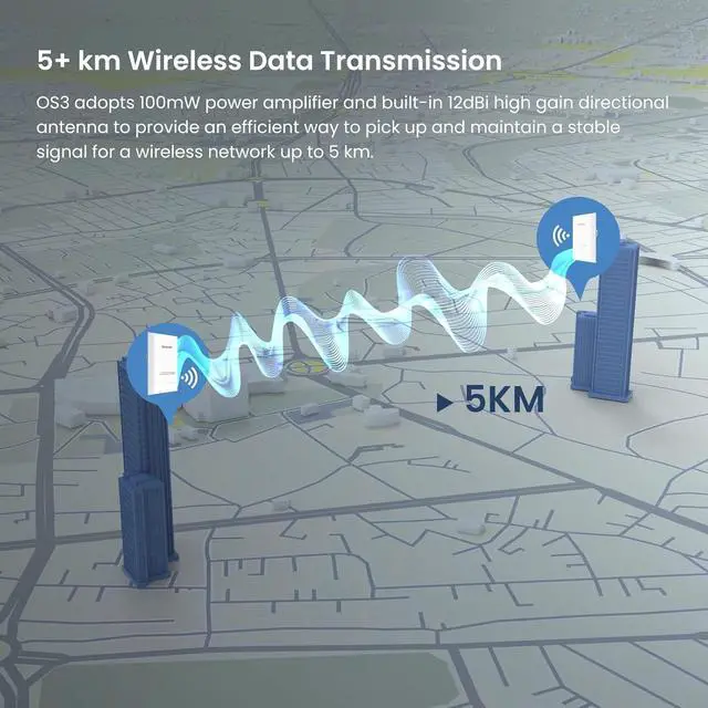 Alt view image 2 of 5 - Tenda OS3 Wireless Bridge,5km+ PtP Point to Point Wireless Bridge Outdoor,5.8GHz AC867 CPE (2 Pack),12dBi Antennas,4 Fast Ethernet LAN Ports,Passive PoE Powered,IP65 Weatherproof,Plug&Play
