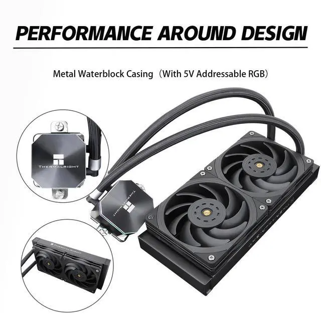 Alt view image 4 of 5 - Thermalrlght Frozen Edge 240 Black CPU Liquid Cooler,Efficient PWM Controlled Pump 3300RPM,12CM PWM Fan,Water Cooling Computer Parts,for AMD AM4/AM5,Intel 1150/1151/1200/2011/1700,Computer AIO Cooler