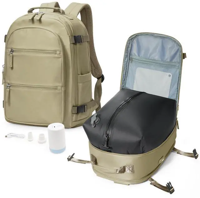 Main image of VGCUB Small Vacuum Backpack Wravel with Electric Pump Vacpack System Storage Compression Laptop Work Business Waterproof College Bags Casual Daypack Carry on Backpacks for Women Men Khaki Upgrade