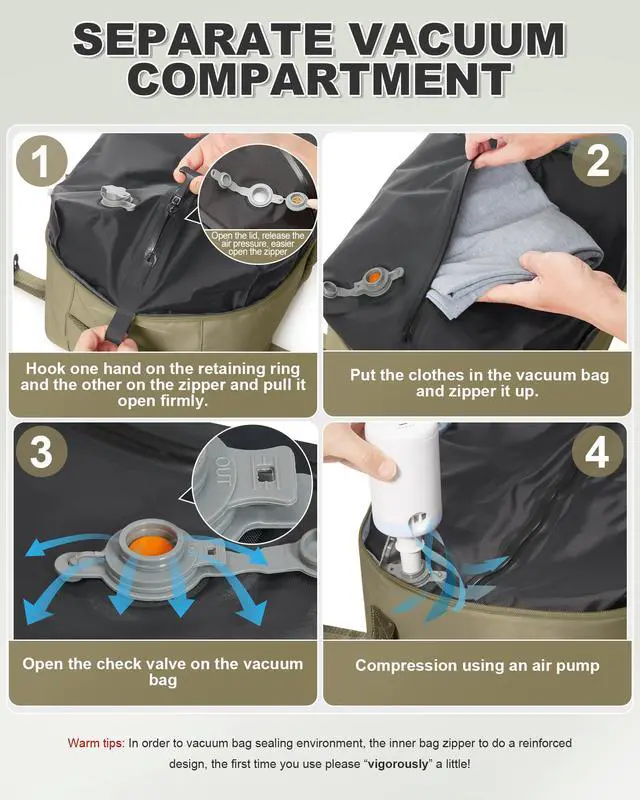 Alt view image 3 of 5 - VGCUB Small Vacuum Backpack Wravel with Electric Pump Vacpack System Storage Compression Laptop Work Business Waterproof College Bags Casual Daypack Carry on Backpacks for Women Men Khaki Upgrade