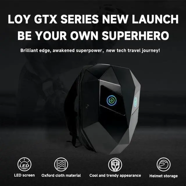 Alt view image 4 of 5 - Crelander LED Knight Backpack, 19 Inch Waterproof Laptop Backpack LED Eyes Motorcycle Helmet Bag, Hard Shell Storage Daypack Unique Gift for Travling, Riding