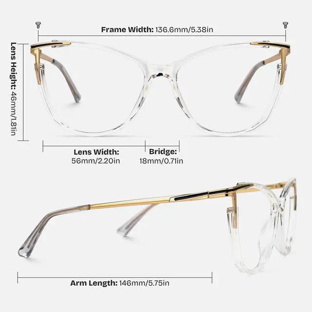 Alt view image 3 of 5 - Zeelool Blue Light Blocking Glasses, Cat Eye Glasses Frame for Women Eyeglasses with Clear Lenses ZJGX368841-107B Crystal