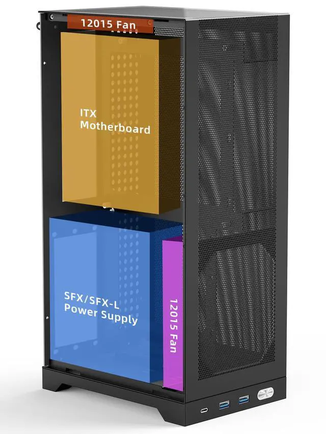 Alt view image 5 of 5 - ShinySnake L300 Mesh Mini-ITX Gaming PC Case - 8.5L Ultra-Compact High Airflow SFF, Vertical GPU Mount up to 325mm, SFX/SFX-L PSU & 120mm Cooler Compatible - PCIe 3.0 Riser & DP 1.4 Cable, Black