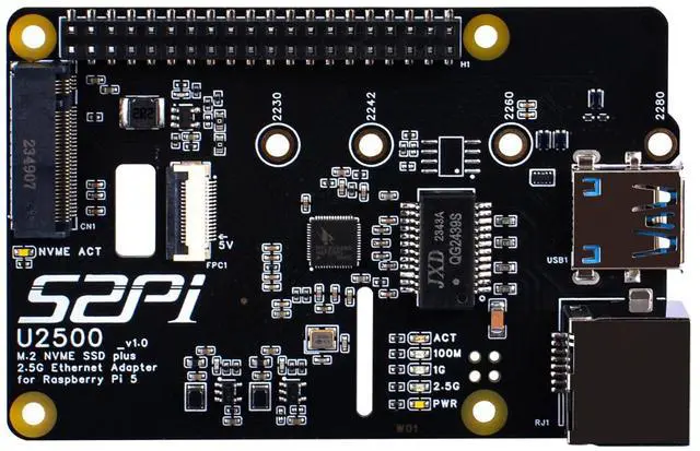 Main image of GeeekPi M.2 NVMe SSD Plus 2.5G Ethernet Adapter for Raspberry Pi 5, W01 U2500 Hat with NVMe SSD Expansion, USB 2.5G Network Port, GPIO Header, Support M.2 NVMe M-Key 2230/2242/2260/2280 SSD