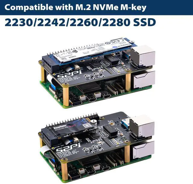 Alt view image 5 of 5 - GeeekPi M.2 NVMe SSD Plus 2.5G Ethernet Adapter for Raspberry Pi 5, W01 U2500 Hat with NVMe SSD Expansion, USB 2.5G Network Port, GPIO Header, Support M.2 NVMe M-Key 2230/2242/2260/2280 SSD