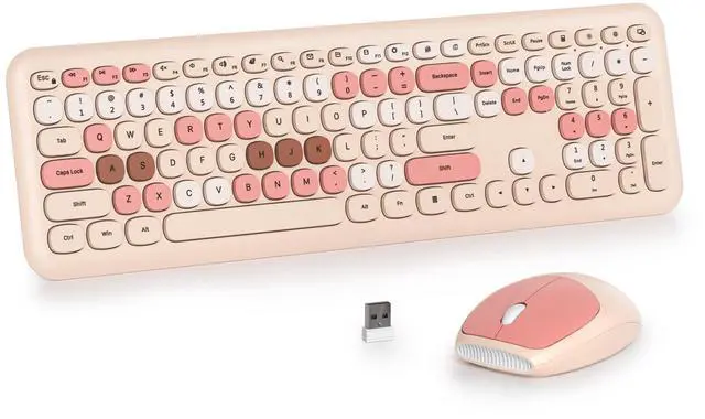 Main image of Surmen Cute Colorful Beige Keyboard and Mouse Wireless Silent, Full-Size Retro Typewriter Wireless Quiet Slim Keyboard Low-Noise 2.4GHz for Computer, Desktop, Laptop(Beige)