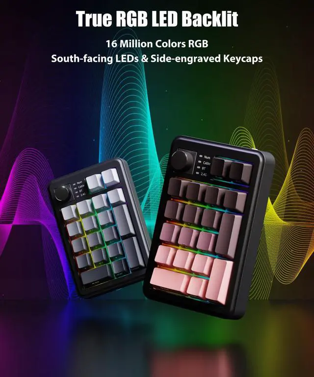 Alt view image 5 of 5 - TISHLED Gasket Mechanical Numpad Wireless 2.4G / Bluetooth 5.0 / Wired USB-C Programmable Macro Keypad RGB Backlit Hot Swappable Number Pad Numeric Keyboard Volume Knob PBT Keycaps, BlackBerry Pink