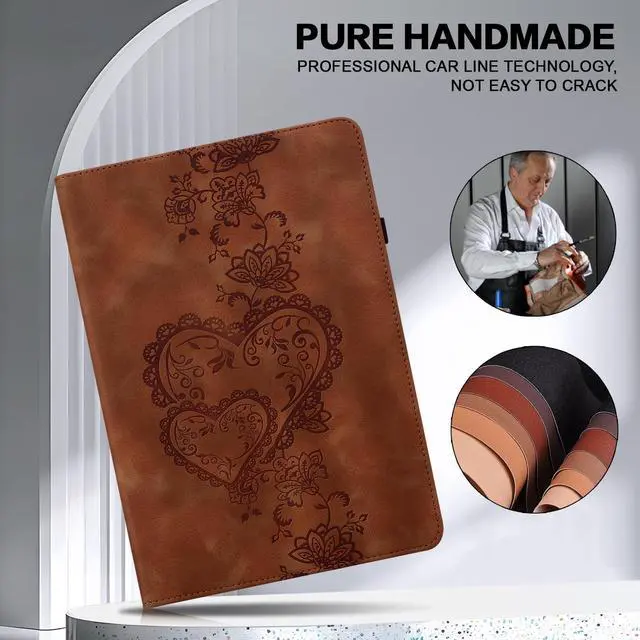 Alt view image 2 of 5 - TUOLISG Case for iPad Air 13 inch M3 2025/M2 2024 with Pencil Holder & Card Slots & Hand Strap, Embossed PU Leather Stand Magnetic Shockproof Cover Case for iPad Air 13-Brown