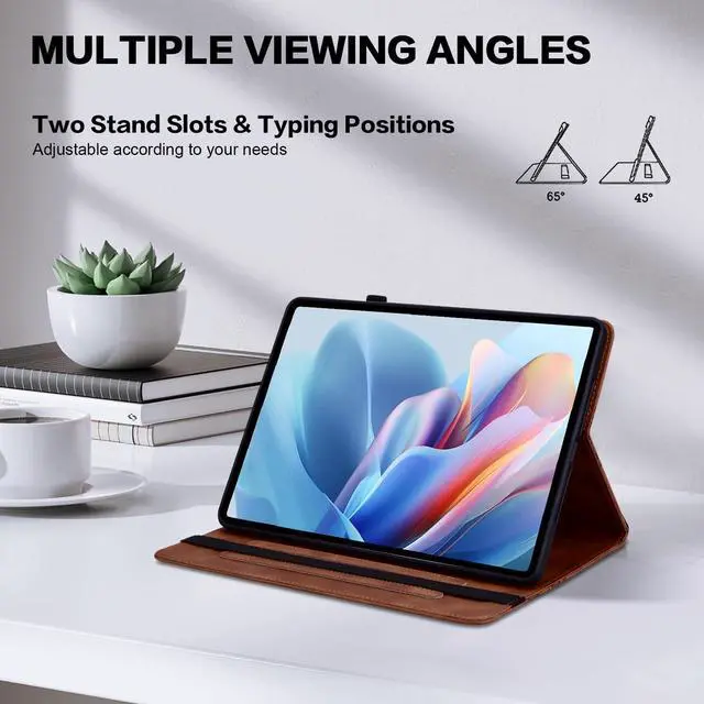 Alt view image 4 of 5 - TUOLISG Case for iPad Air 13 inch M3 2025/M2 2024 with Pencil Holder & Card Slots & Hand Strap, Embossed PU Leather Stand Magnetic Shockproof Cover Case for iPad Air 13-Brown