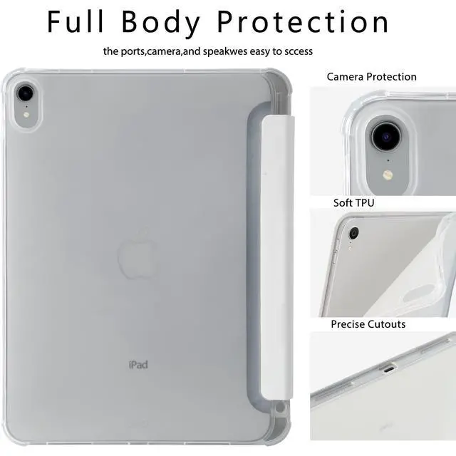 Alt view image 4 of 5 - Halloween Orange Ghost Case for iPad 11 inch (A16 Chip) 2025 Generation 11th/iPad 10.9 inch 2022 10th Gen with Pencil Holder and Auto Sleep/Wake,White Leather Soft TPU Back Shell Stand Cover