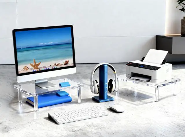 Alt view image 2 of 5 - Jusalpha 2 PC Acrylic Monitor Stand - 10mm Thick Clear Platform - 14.5'' x 9'' x 3.4'' Desktop/ Laptop/ Monitor Riser Stand - For Laptop, PC, Notebook, Printer, Computer, Flat Screen LCD TV