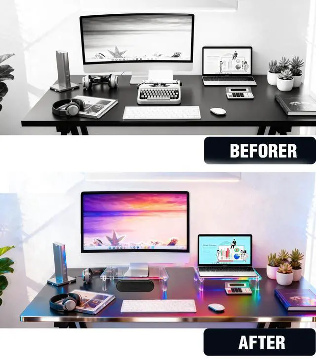 Alt view image 4 of 5 - Jusalpha 2 PC Acrylic Monitor Stand - 10mm Thick Clear Platform - 14.5'' x 9'' x 3.4'' Desktop/ Laptop/ Monitor Riser Stand - For Laptop, PC, Notebook, Printer, Computer, Flat Screen LCD TV