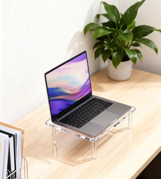 Alt view image 5 of 5 - Jusalpha 2 PC Acrylic Monitor Stand - 10mm Thick Clear Platform - 14.5'' x 9'' x 3.4'' Desktop/ Laptop/ Monitor Riser Stand - For Laptop, PC, Notebook, Printer, Computer, Flat Screen LCD TV