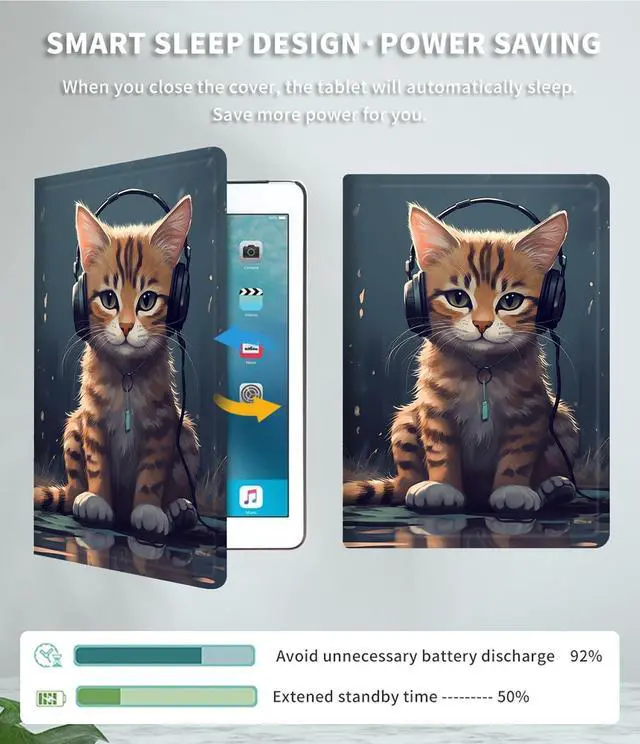 Alt view image 3 of 5 - Case for 10.1" All-New Fire HD 10 Tablet (13th Generation, 2023 Release) PU Leather Slim Multiple Angles Stand Smart Shell Cover with Auto Wake/Sleep for Fire HD 10 2023,Cat with Headphones