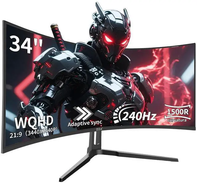 Main image of ZZA 34 Inch Curved Monitor, Gaming Monitor WQHD 4K 240HZ 1500R, Ultra Wide Computer Monitors with FreeSync,HDR10, 1ms,PC Screen Eye Care, Borderless Design,Support Wallmount 75x75mm
