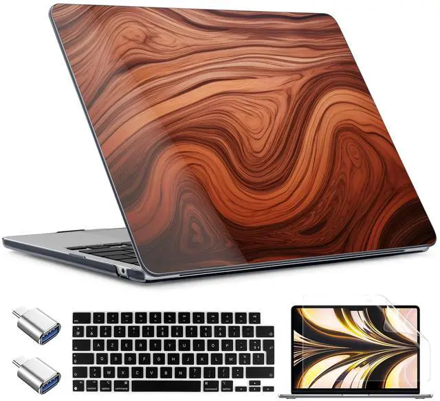 Main image of TWOLSKOO for MacBook Air 15 inch Case 2025 2024 2023 Release M4 A3241 M3 A3114 M2 A2941, Plastic Hard Shell & Screen Protector & Keyboard Cover & Type C Adapter, Wood Grain