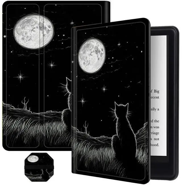 Main image of for 7" All-New Kindle Paperwhite 12th Gen 2024 and Kindle Colorsoft Signature Edition, Multi-Angle Stand Slim Cover with Auto Wake/Sleep + Screen Cleaning Pad, Cat Moon