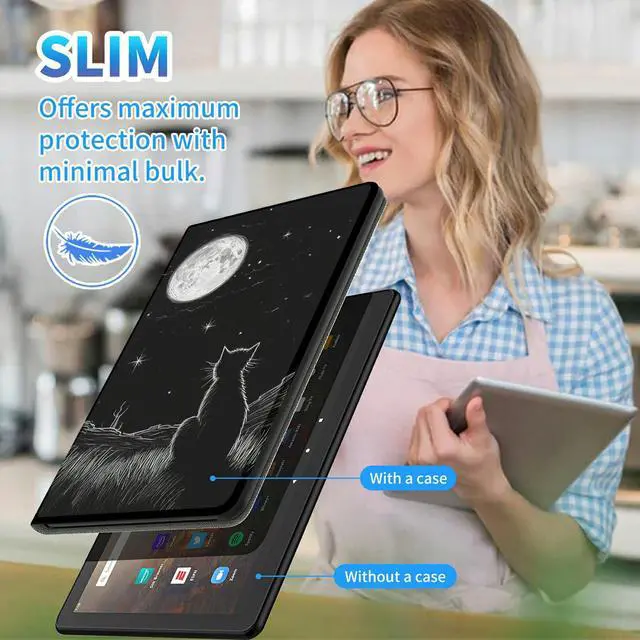 Alt view image 5 of 5 - for 7" All-New Kindle Paperwhite 12th Gen 2024 and Kindle Colorsoft Signature Edition, Multi-Angle Stand Slim Cover with Auto Wake/Sleep + Screen Cleaning Pad, Cat Moon