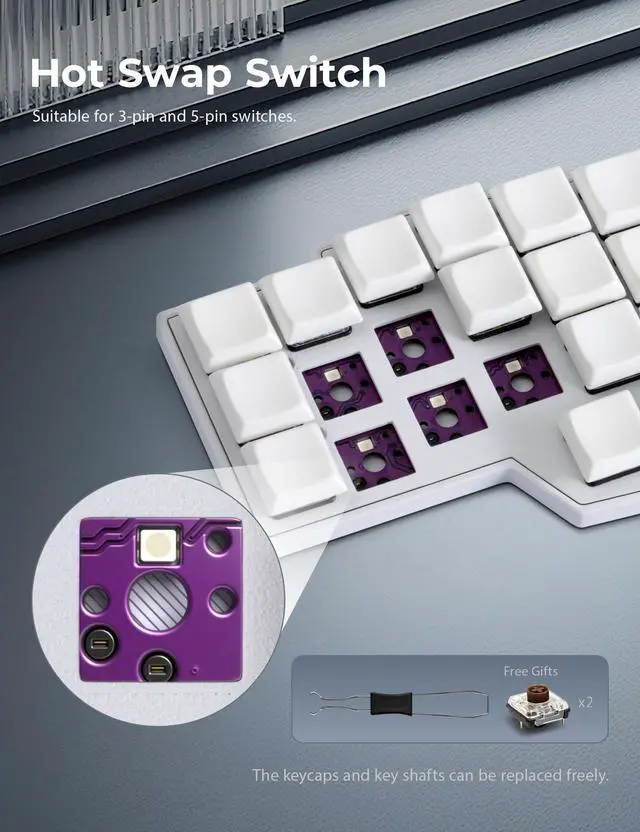 Alt view image 5 of 5 - YIVU Corne LP Low Profile Split Ergonomic Keyboard, 40% Ortholinear Hot-Swappable Mechanical Keyboard with RGB Backlight, Vial Programmable for Programmers and Typists