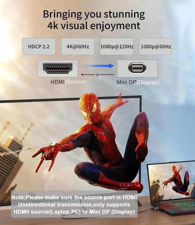 Alt view image 2 of 5 - SWITCHFLUX HDMI to Mini DisplayPort Adapter [1 Pack], 4k@60Hz HDMI (Source) to Mini DP (Display) Adapter, Male to Female Converter Compatible with PC, Graphics Card, Laptop, Xbox, PS5