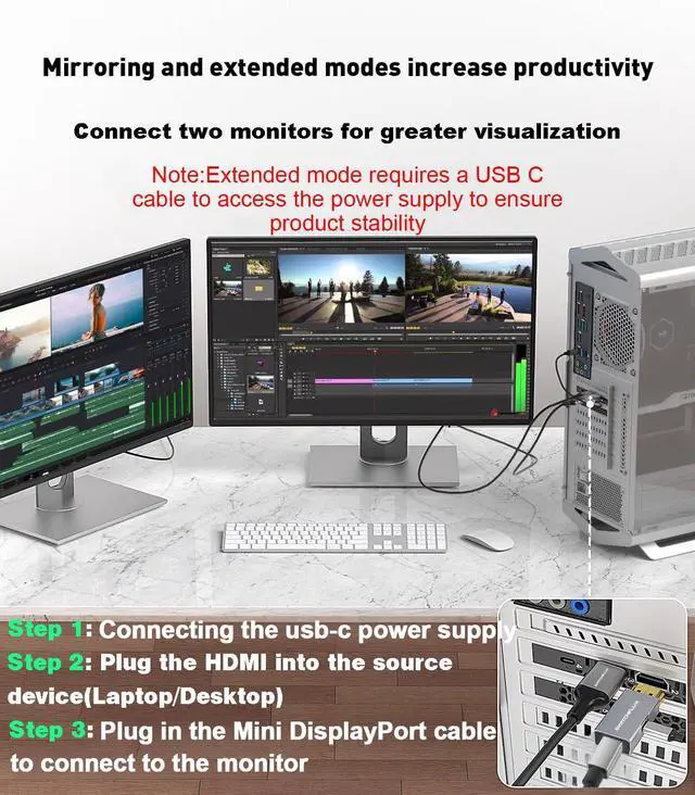 Alt view image 4 of 5 - SWITCHFLUX HDMI to Mini DisplayPort Adapter [1 Pack], 4k@60Hz HDMI (Source) to Mini DP (Display) Adapter, Male to Female Converter Compatible with PC, Graphics Card, Laptop, Xbox, PS5