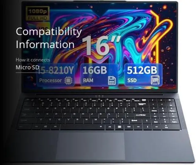 Alt view image 3 of 5 - Gaming Laptop i5, 16 inch Laptop Up to 3.60 GHz, Business Notebook Computer for 16GB RAM 512GB SSD, Full HD 1920X1200 Display Backlit Keyboard 180 Angle Opening for Business Work laptops WIFI 5 HDMI