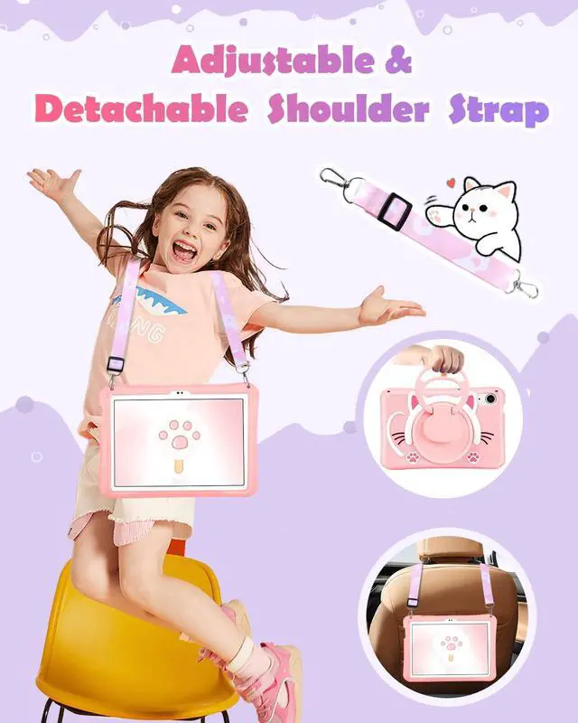 Alt view image 3 of 5 - Wazzasoft for iPad mini 7 A17 Pro 2024, for iPad mini 6 Case 8.3 Inch Girls Cute Cat Kawaii Cover Girly Women Kitten with Rotating Stand & Strap Soft Silicone Funda for iPad mini 7th/6th Gen Cases