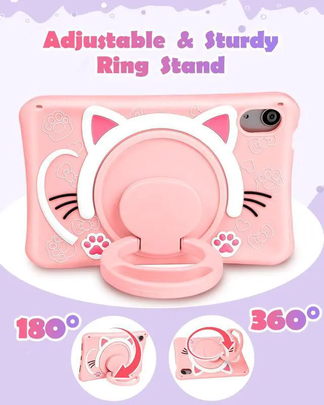Alt view image 4 of 5 - Wazzasoft for iPad mini 7 A17 Pro 2024, for iPad mini 6 Case 8.3 Inch Girls Cute Cat Kawaii Cover Girly Women Kitten with Rotating Stand & Strap Soft Silicone Funda for iPad mini 7th/6th Gen Cases
