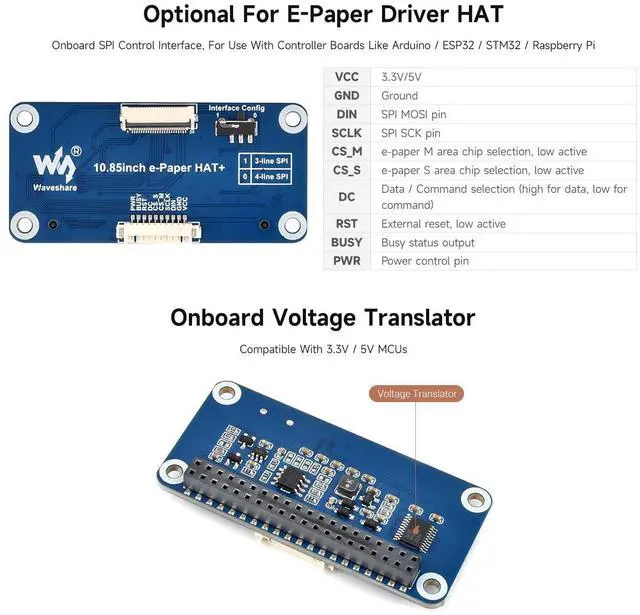 Alt view image 5 of 5 - Waveshare 10.85inch e-Paper Display, Compatible with Raspberry Pi 5/4B/3B/Zero/Zero W/Zero 2W/Pico/Pico W/Pico WH, e-Ink Display, 1360x480, Red/Yellow/Black/White