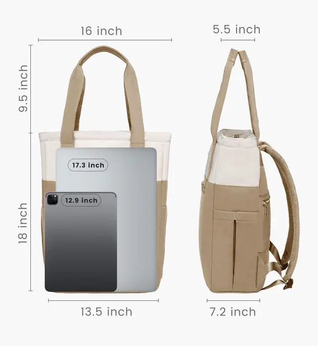 Alt view image 2 of 5 - LOVEVOOK Laptop Backpack for Women, 17.3 Laptop Bag for Women Tote Bag Convertible, Lightweight Travel Backpack for College, Wide Open Work Backpack for Nurse Teacher Water-resistant Khaki