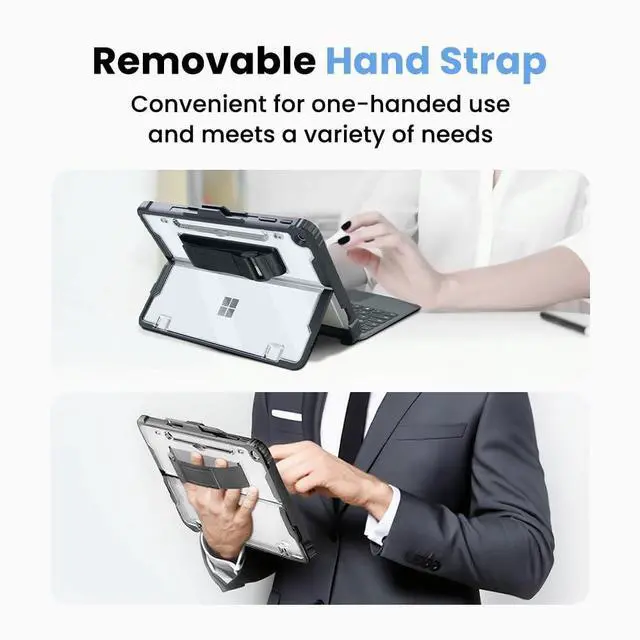 Alt view image 4 of 5 - Omnpak Case for Microsoft Surface Pro 12" 2025, Rugged Protective Cover with Pen Holder, Removable Hand Strap & Shoulder Strap, Multiple Angle Viewing