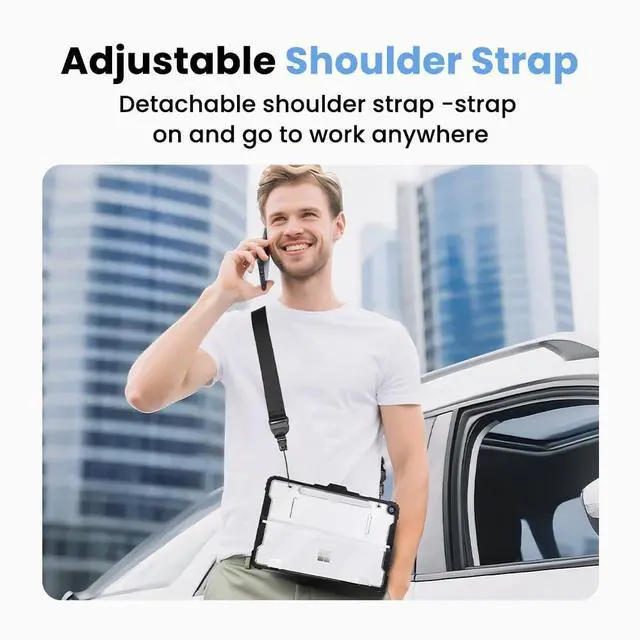 Alt view image 5 of 5 - Omnpak Case for Microsoft Surface Pro 12" 2025, Rugged Protective Cover with Pen Holder, Removable Hand Strap & Shoulder Strap, Multiple Angle Viewing