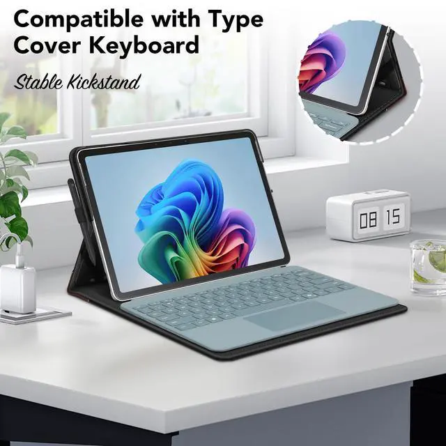 Alt view image 3 of 5 - Fintie Case for Microsoft Surface Pro 12 Inch 1st Edition (2025), Multiple Angle Viewing Portfolio Business Cover with Pocket & Stylus Holder, Compatible with Type Cover Keyboard (Black/Brown)