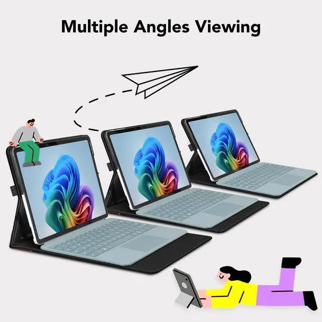 Alt view image 4 of 5 - Fintie Case for Microsoft Surface Pro 12 Inch 1st Edition (2025), Multiple Angle Viewing Portfolio Business Cover with Pocket & Stylus Holder, Compatible with Type Cover Keyboard (Black/Brown)