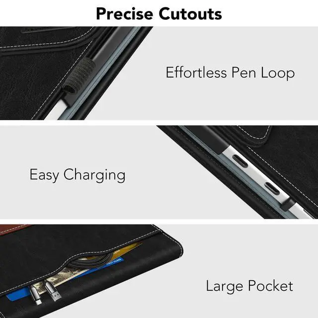 Alt view image 5 of 5 - Fintie Case for Microsoft Surface Pro 12 Inch 1st Edition (2025), Multiple Angle Viewing Portfolio Business Cover with Pocket & Stylus Holder, Compatible with Type Cover Keyboard (Black/Brown)