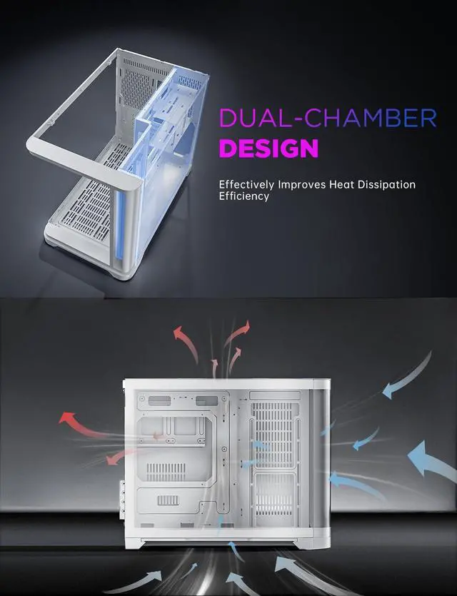 Alt view image 5 of 5 - AsiaHorse Pegasus Micro ATX PC Case Dual Chamber 270° Full View Tempered Glass Huge Space MATX Gaming PC Case-360mm Radiator, RTX 40 Compatible, High Airflow Full-Tower MATX Computer Cases-White
