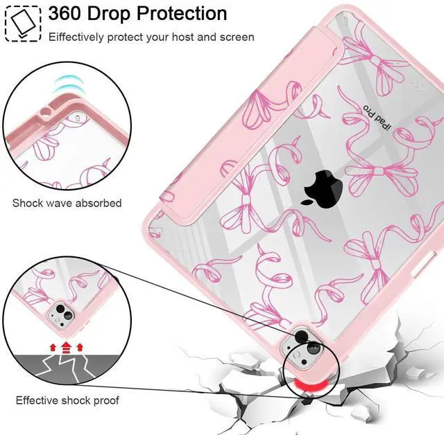 Alt view image 5 of 5 - May Chen Case for iPad Pro 11-Inch M5/M4 2025/2024 (6th/5th Generation), Clear Transparent Print Back Shell Slim Stand Shockproof Tablet Cover, Auto Wake/Sleep, Pink Bows P565