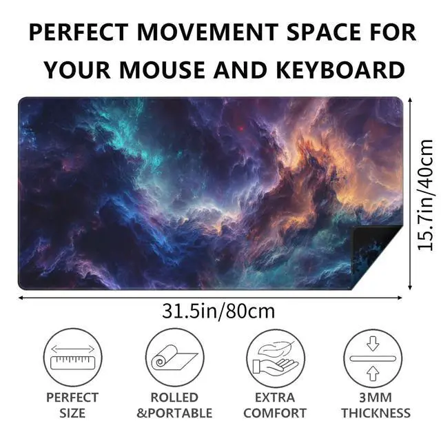 Alt view image 3 of 4 - AQQA Gaming Mouse Pad, Large Dual-Sided Mousepad, Keyboard Mouse Mat, Desk Pad with Stitched Edges for Office Home and Game, 31.5x15.7inch, Dazzling Galaxy