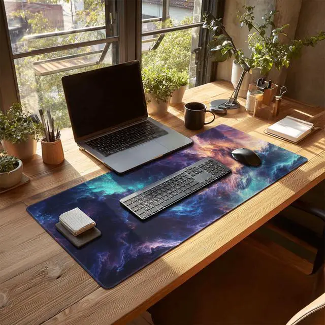 Alt view image 2 of 4 - AQQA Gaming Mouse Pad, Large Dual-Sided Mousepad, Keyboard Mouse Mat, Desk Pad with Stitched Edges for Office Home and Game, 31.5x15.7inch, Dazzling Galaxy