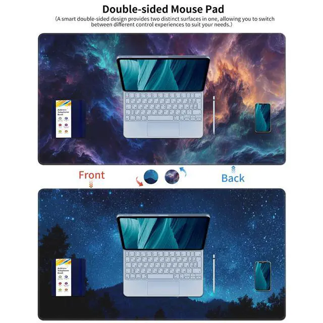 Alt view image 4 of 4 - AQQA Gaming Mouse Pad, Large Dual-Sided Mousepad, Keyboard Mouse Mat, Desk Pad with Stitched Edges for Office Home and Game, 31.5x15.7inch, Dazzling Galaxy