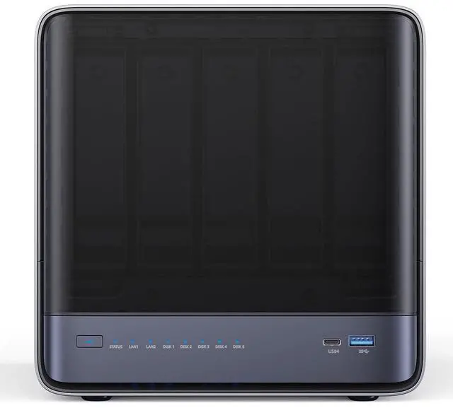 Main image of MINISFORUM N5 5-Bay Desktop NAS, AMD Ryzen 7 255(8C/16T), Barebone, 128GB SSD, 1x 10GbE, 1x 5GbE, 2X USB4(8K), 8K HDMI, OCuLink Port, 1xM.2 Slot, 2xU.2/M.2 Slots, Network Attached Storage (Diskless)