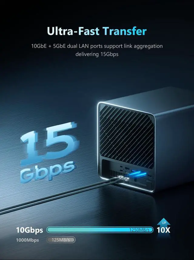 Alt view image 5 of 5 - MINISFORUM N5 5-Bay Desktop NAS, AMD Ryzen 7 255(8C/16T), Barebone, 128GB SSD, 1x 10GbE, 1x 5GbE, 2X USB4(8K), 8K HDMI, OCuLink Port, 1xM.2 Slot, 2xU.2/M.2 Slots, Network Attached Storage (Diskless)